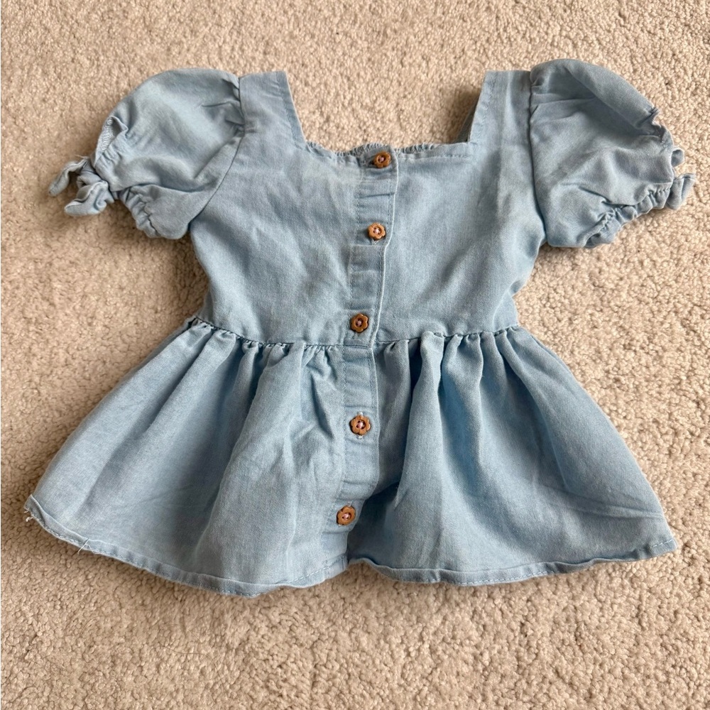 Light Wash Denim Puff Sleeve Button Front Top